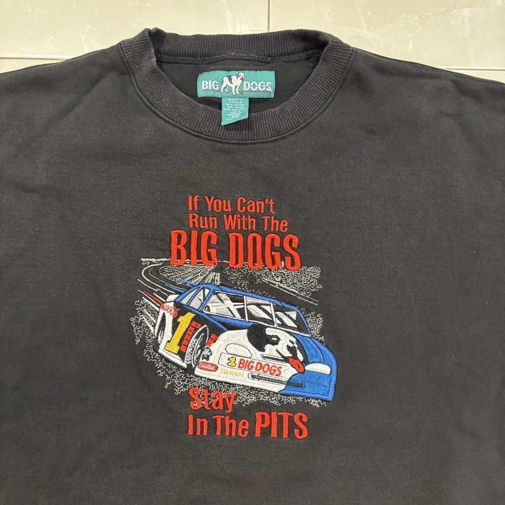 Vintage Big Dogs NASCAR Racing Sweatshirt Men's L Black Y2K Funny 90s